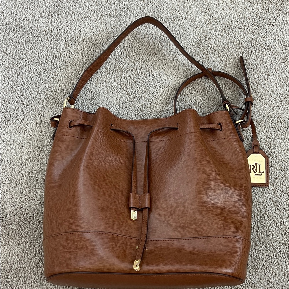 Ralph Lauren Large Tan Drawstring Bucket Bag
